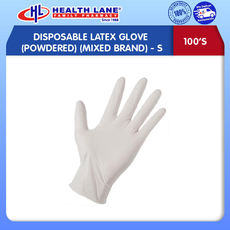DISPOSABLE LATEX GLOVE (POWDERED) (MIXED BRAND) (100'S)- S